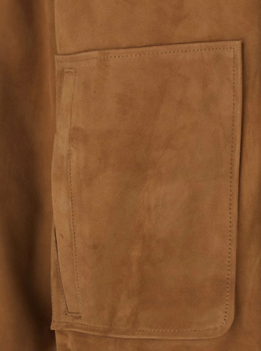 Tonywack Giubbotto con Colletto Classico e Vita Elasticizzata in Pelle Scamosciata Marrone Uomo, view 3