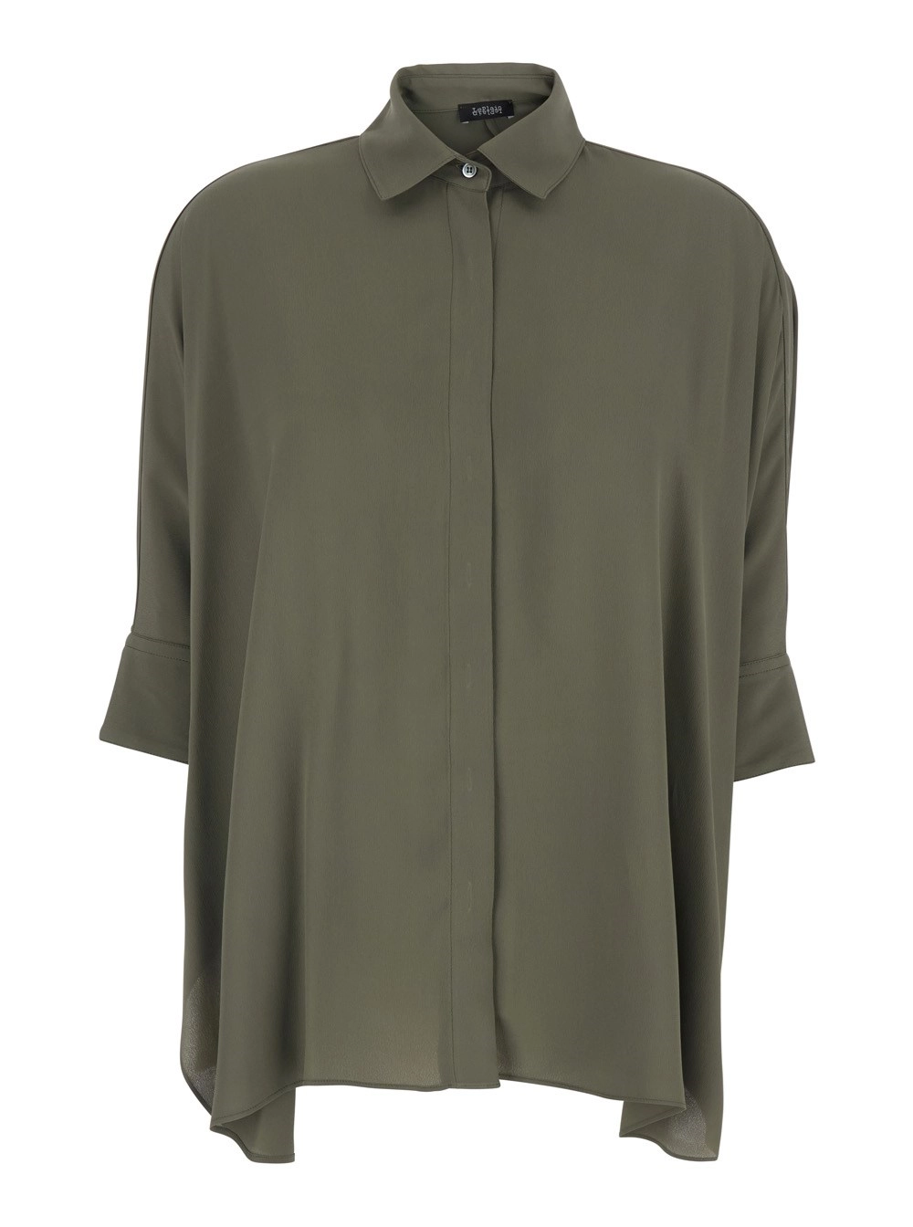 Leplain Camicia in Seta con Colletto Classico e Chiusura con Bottoni Nascosti sul Fronte Verde Donna