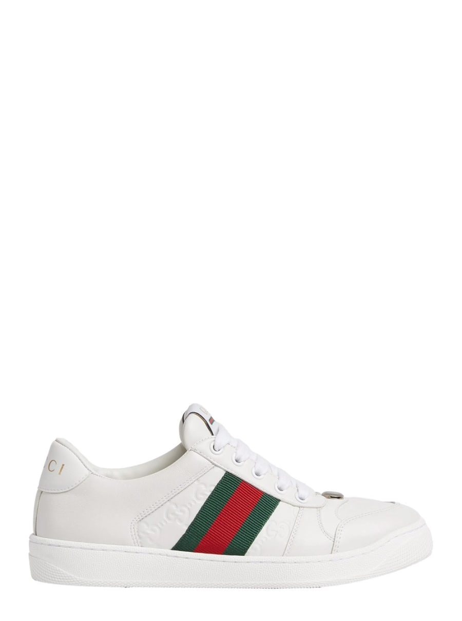 Gucci Sneaker Basse 'Screener' con Dettaglio Web in Pelle Bianca Uomo