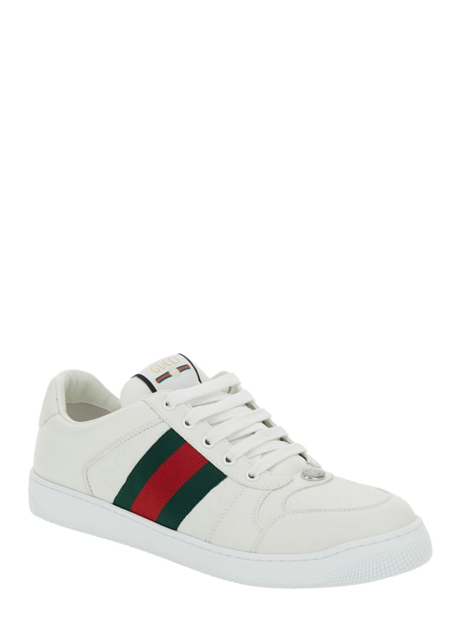Gucci Sneaker Basse 'Screener' con Dettaglio Web in Pelle Bianca Uomo, view 2