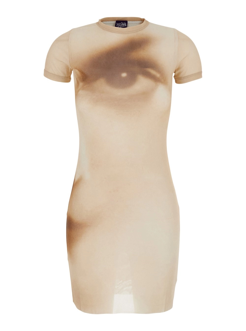 Jean paul gaultier Abito corto con stampa 'Face' in Tessuto Tecnico Beige Donna