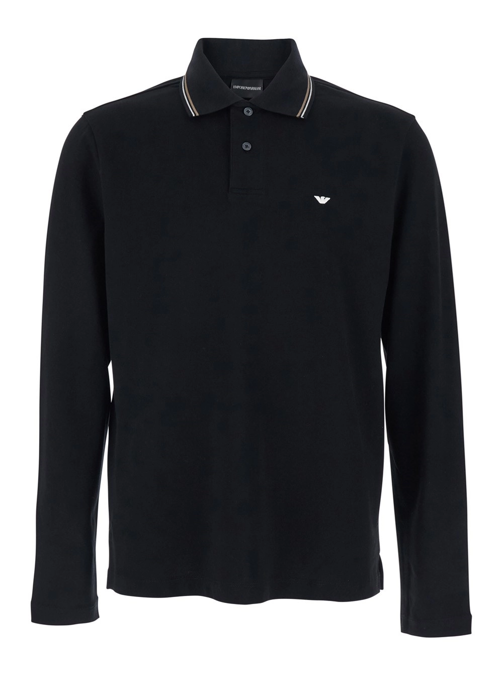 Emporio Armani Polo nera con maniche lunghe e logo sul fronte in Cotone Uomo