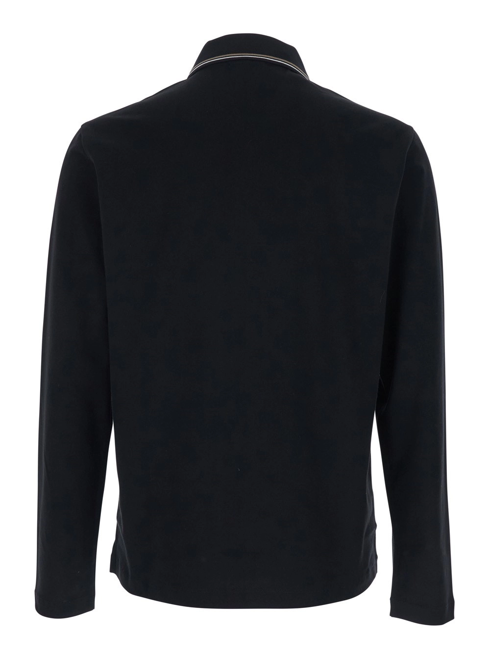 Emporio Armani Polo nera con maniche lunghe e logo sul fronte in Cotone Uomo, view 2