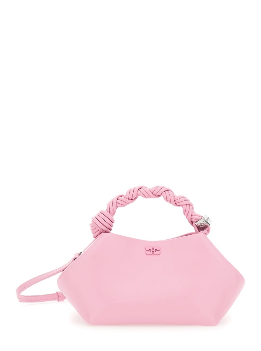 Ganni Borsa a Mano 'Bou' con Manico Intrecciato e Placca Butterfly sul Fronte in Misto Pelle Rosa Donna