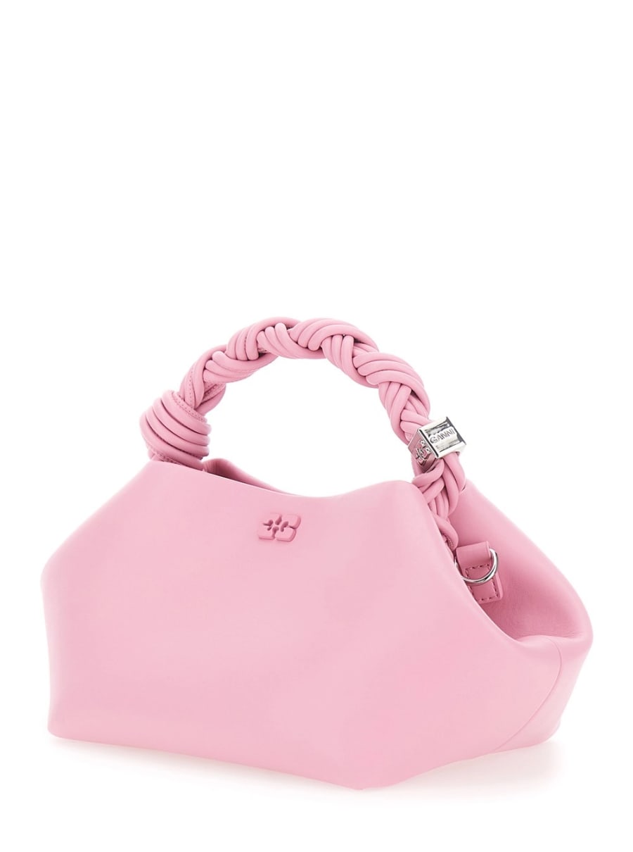 Ganni Borsa a Mano 'Bou' con Manico Intrecciato e Placca Butterfly sul Fronte in Misto Pelle Rosa Donna, view 2