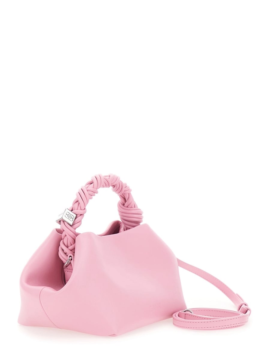 Ganni Borsa a Mano 'Bou' con Manico Intrecciato e Placca Butterfly sul Fronte in Misto Pelle Rosa Donna, view 3