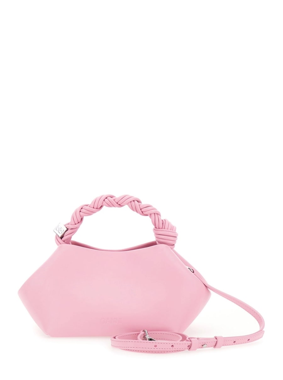 Ganni Borsa a Mano 'Bou' con Manico Intrecciato e Placca Butterfly sul Fronte in Misto Pelle Rosa Donna, view 4