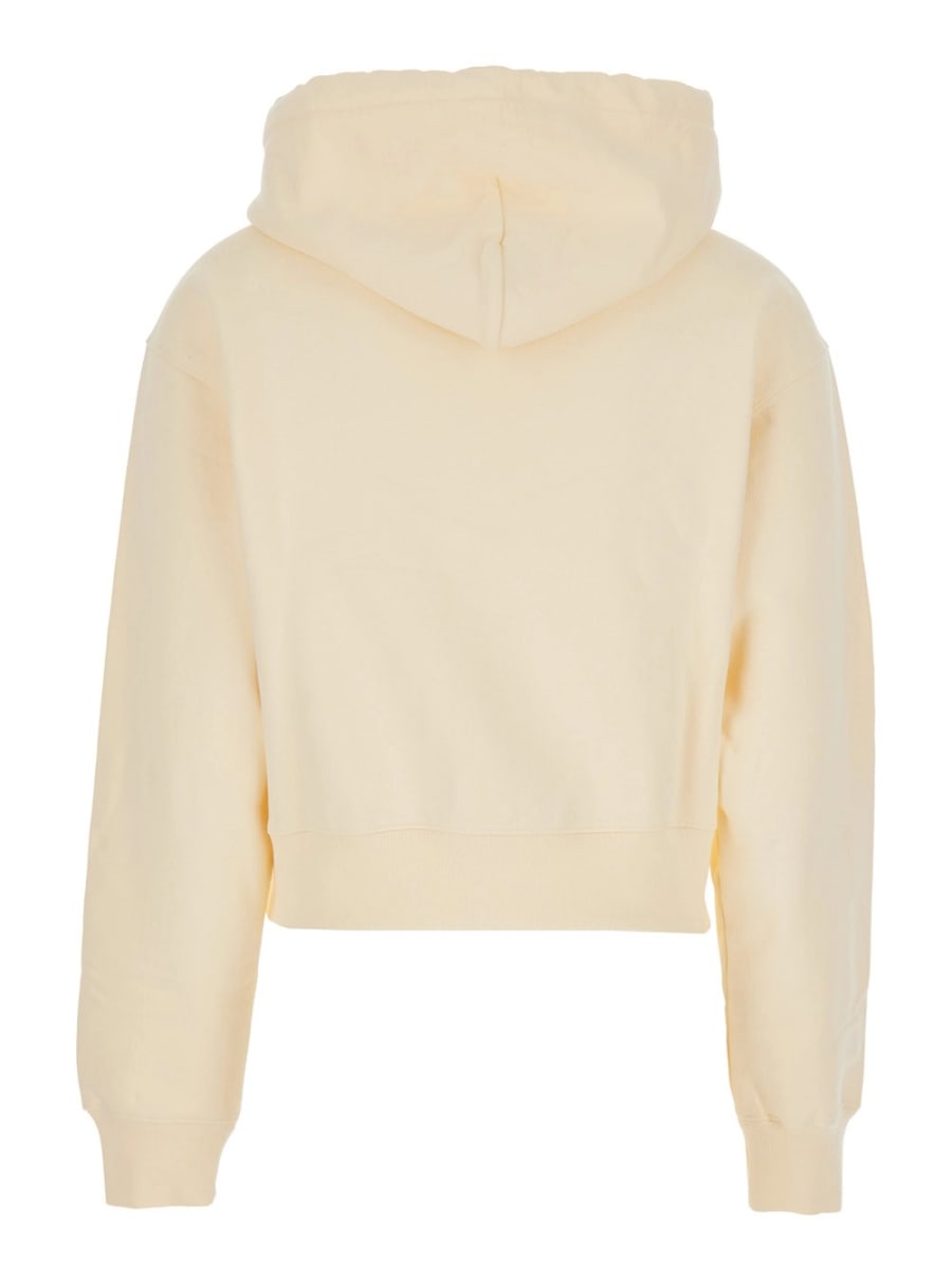 Jacquemus Felpa Crop  'Le Hoodie Gros Grain' con Cappuccio con Coulisse e Patch Logo sul Fronte in Cotone Beige Donna, view 2
