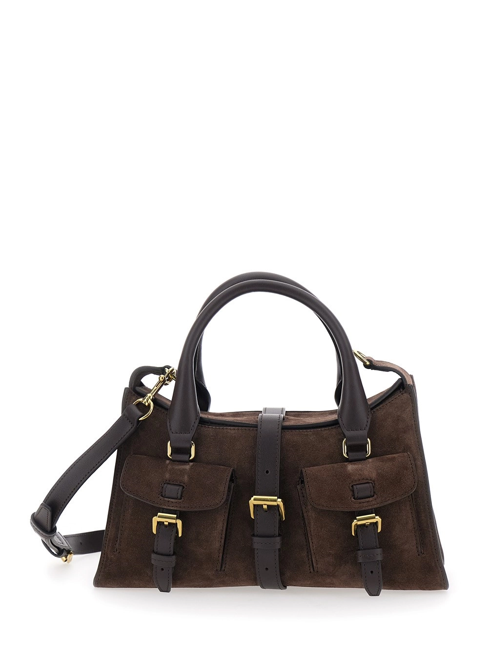 Mulberry Borsa a Mano 'Roxanne' Piccola con Tracolla Regolabile e Removibile e Due Tasche sul Fronte in Pelle Scamosciata Marrone Donna