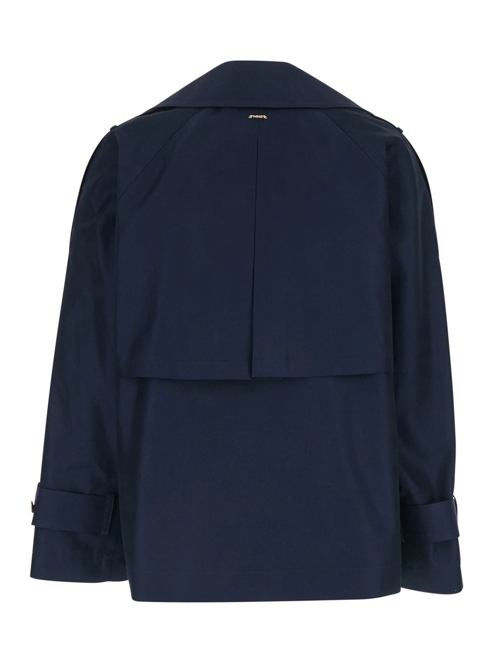 Twinset Trench corto doppiopetto in tessuto tecnico blu donna, view 2