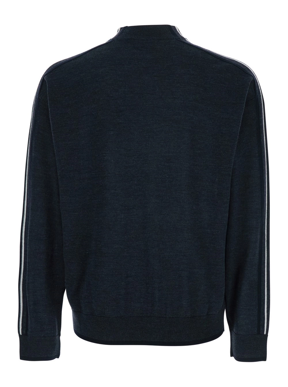 Emporio Armani Maglione Girocollo con Dettaglio a Righe sulla Manica in Lana Grigio Scuro Uomo, view 2