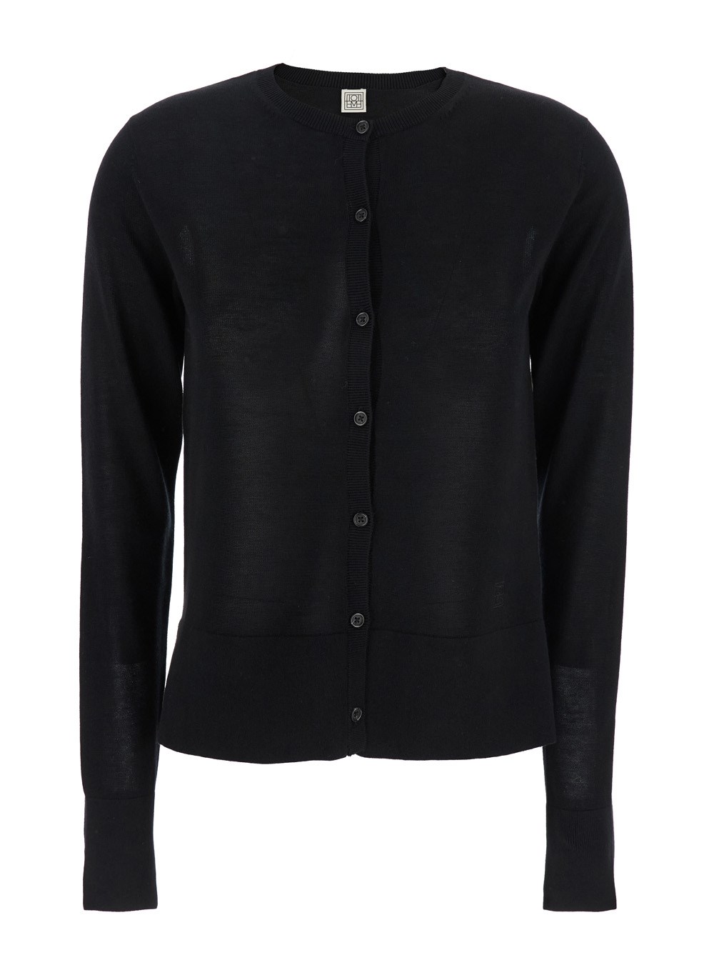 Toteme Cardigan Girocollo con Dettaglio Logo sul Fronte in Tessuto Tecnico Stretch Nero Donna