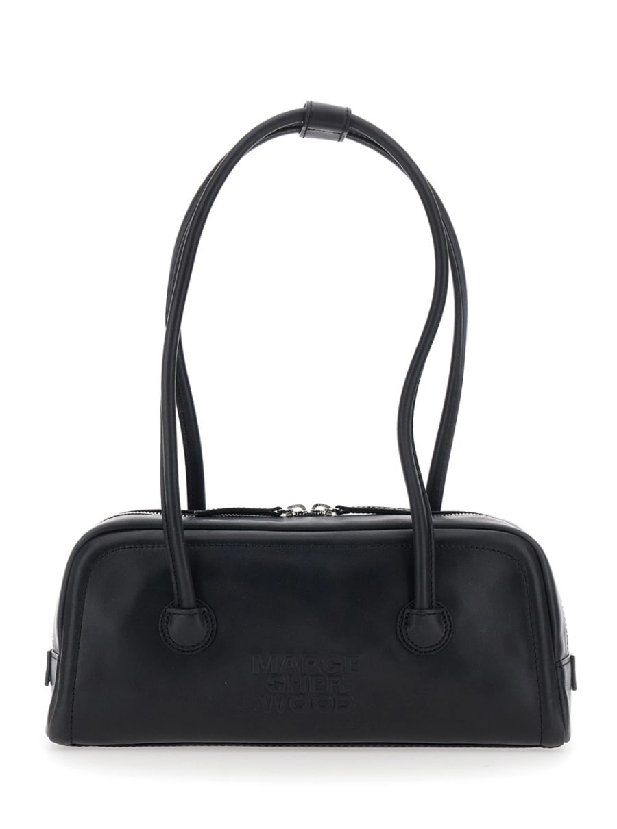 Margesherwood Borsa a Spalla 'Soft Boston Ew' con Due Manici Superiori e Logo Lettering sul Fronte in Pelle Nera Donna