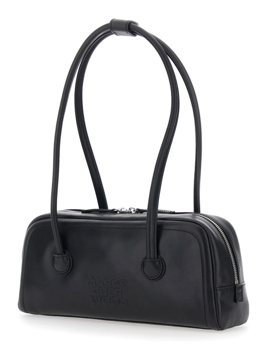 Margesherwood Borsa a Spalla 'Soft Boston Ew' con Due Manici Superiori e Logo Lettering sul Fronte in Pelle Nera Donna, view 2