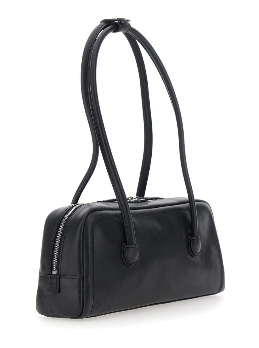 Margesherwood Borsa a Spalla 'Soft Boston Ew' con Due Manici Superiori e Logo Lettering sul Fronte in Pelle Nera Donna, view 3