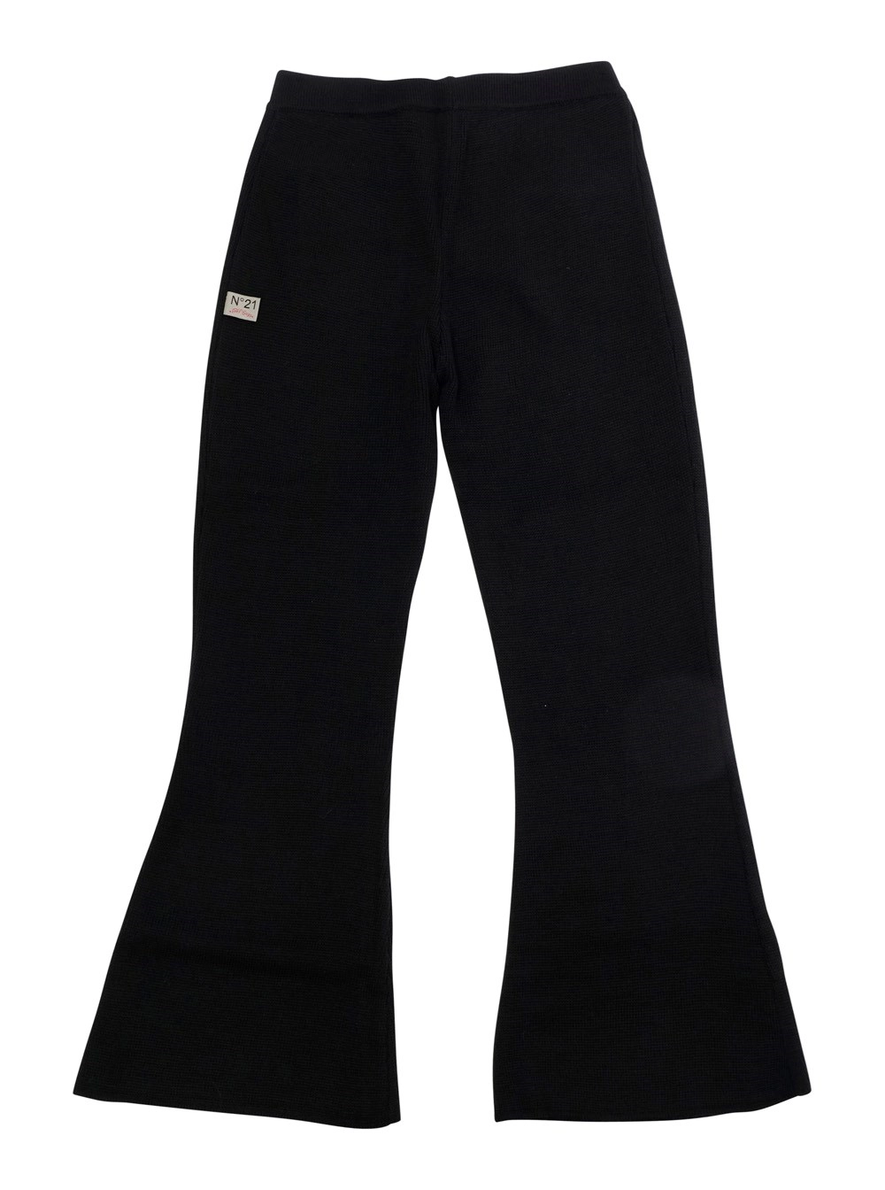 N°21 kids Pantaloni con patch logo sul retro e gamba ampia in misto lana neri bambina, view 2