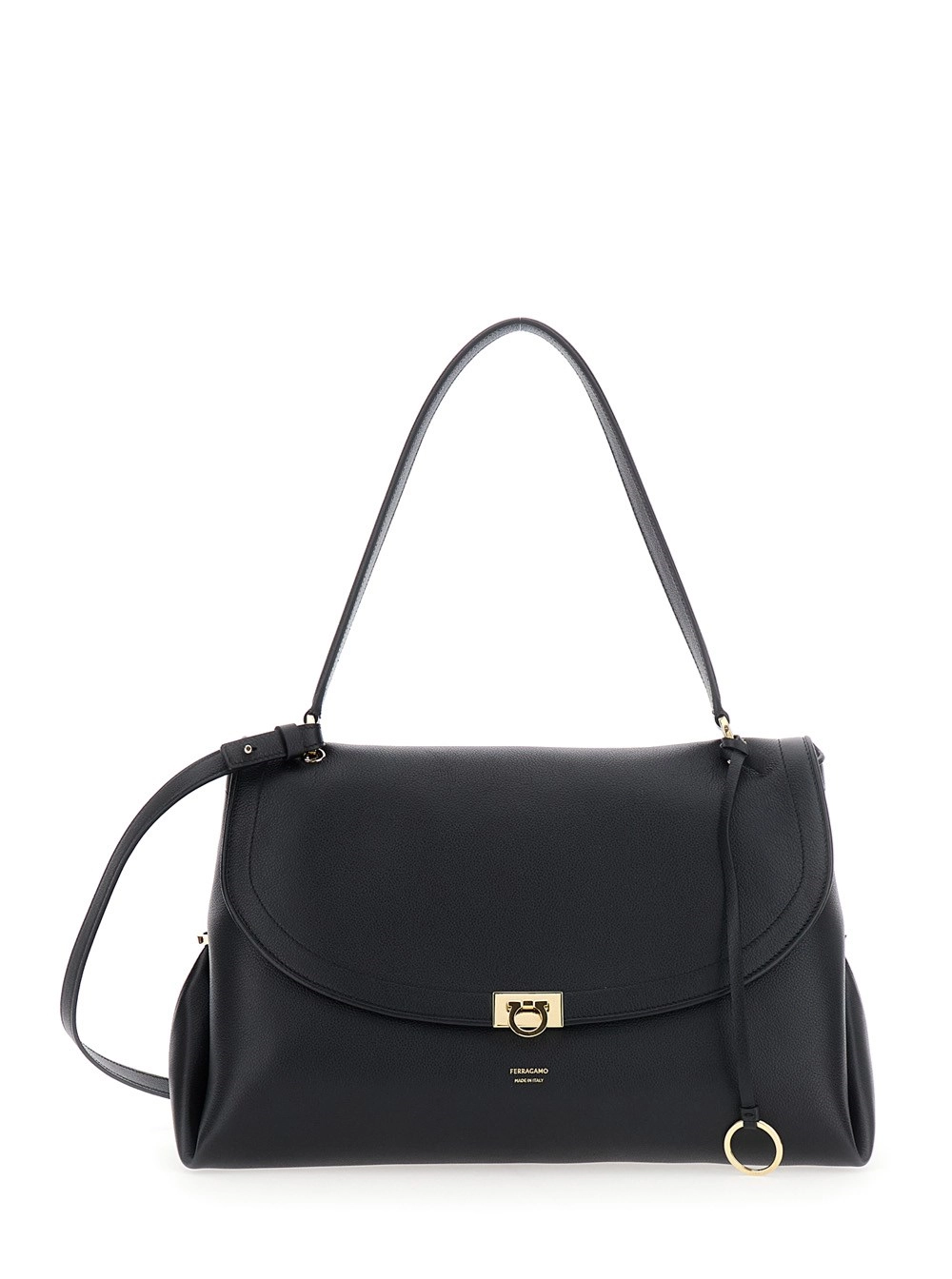 Ferragamo Borsa a spalla con tracolla regolabile e chiusura con fibbia Gancini in pelle nera donna