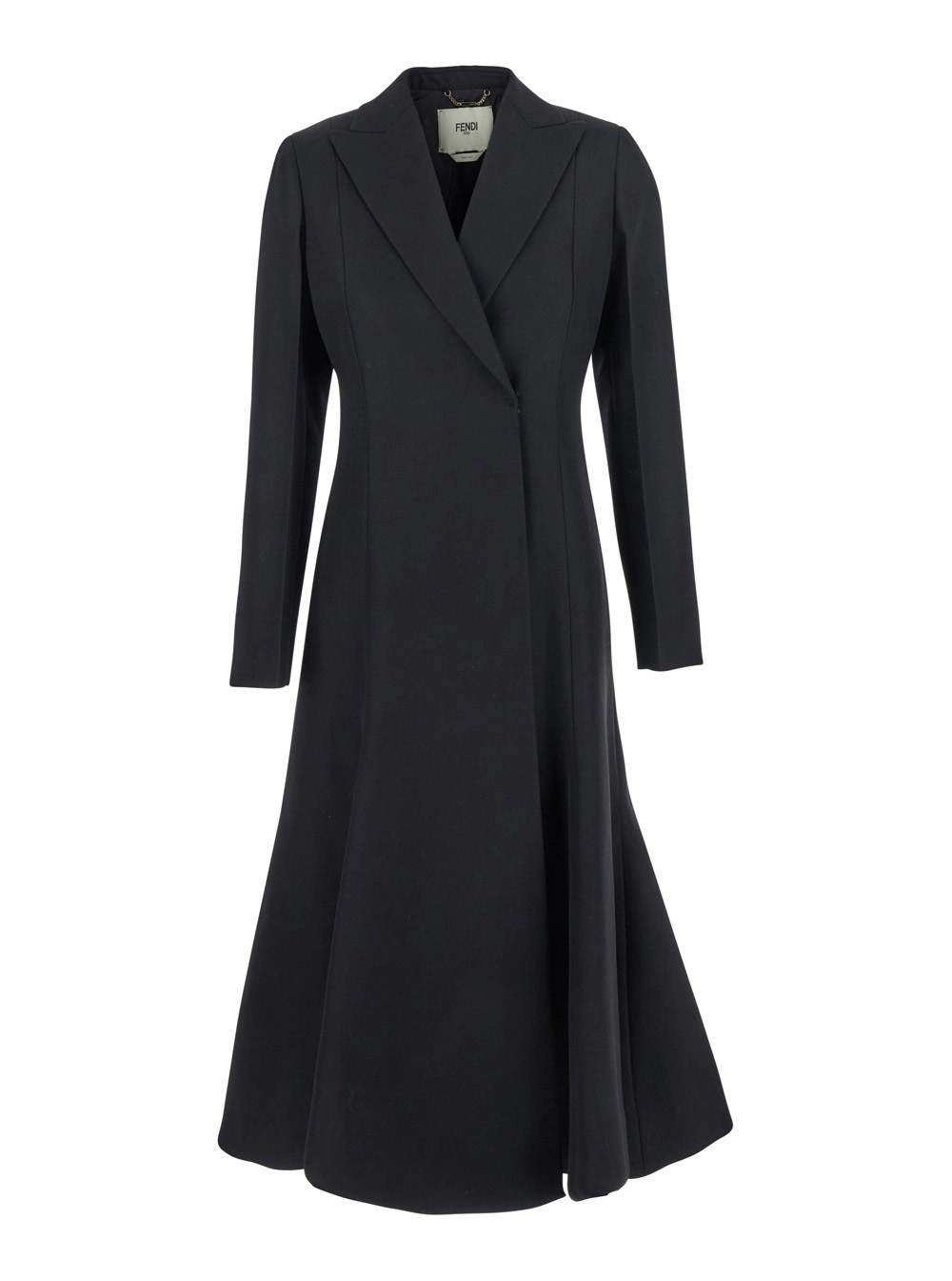 Fendi Cappotto Doppiopetto Svasato con Revers a Lancia in Lana Nero Donna