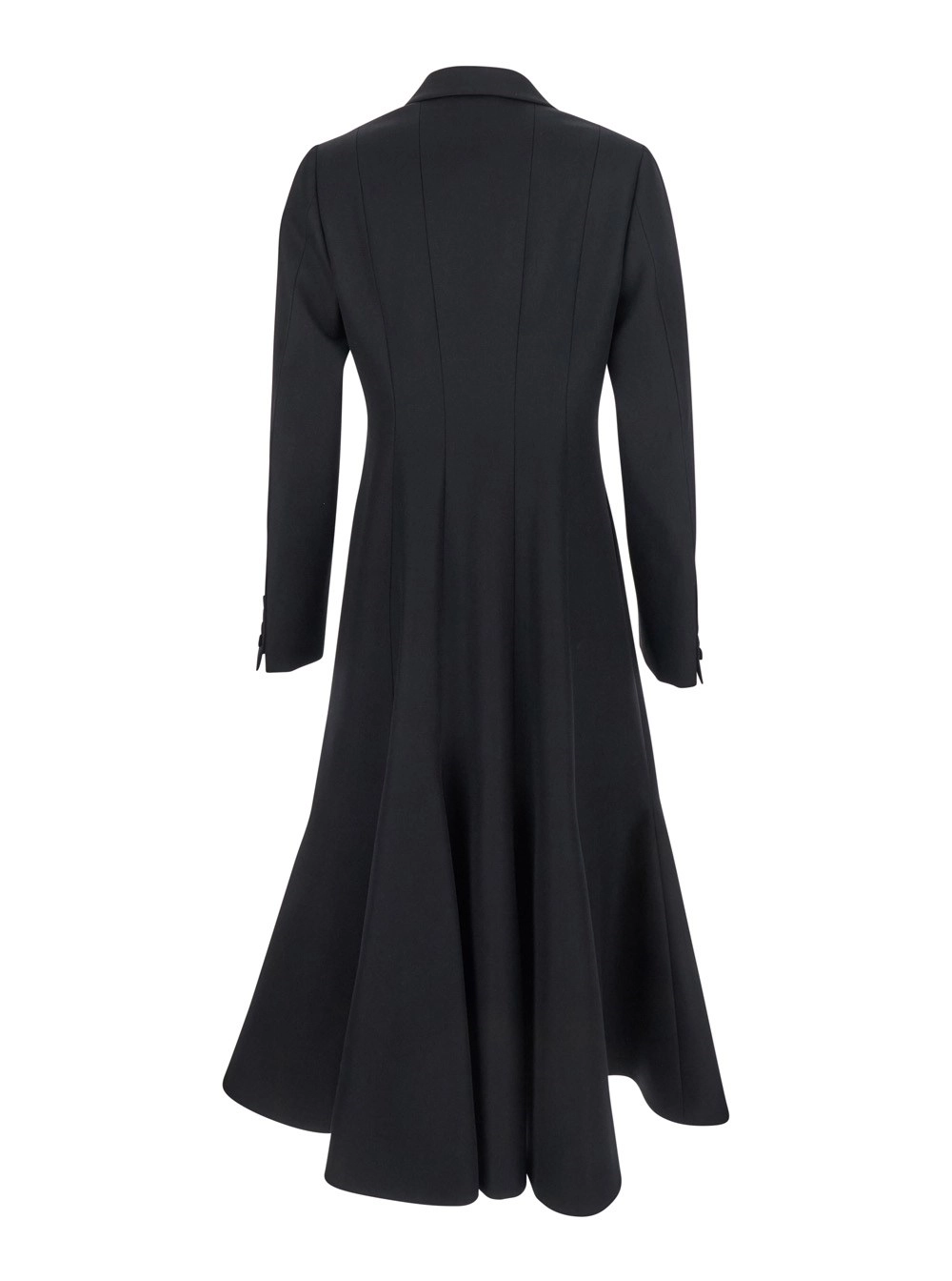Fendi Cappotto Doppiopetto Svasato con Revers a Lancia in Lana Nero Donna, view 2