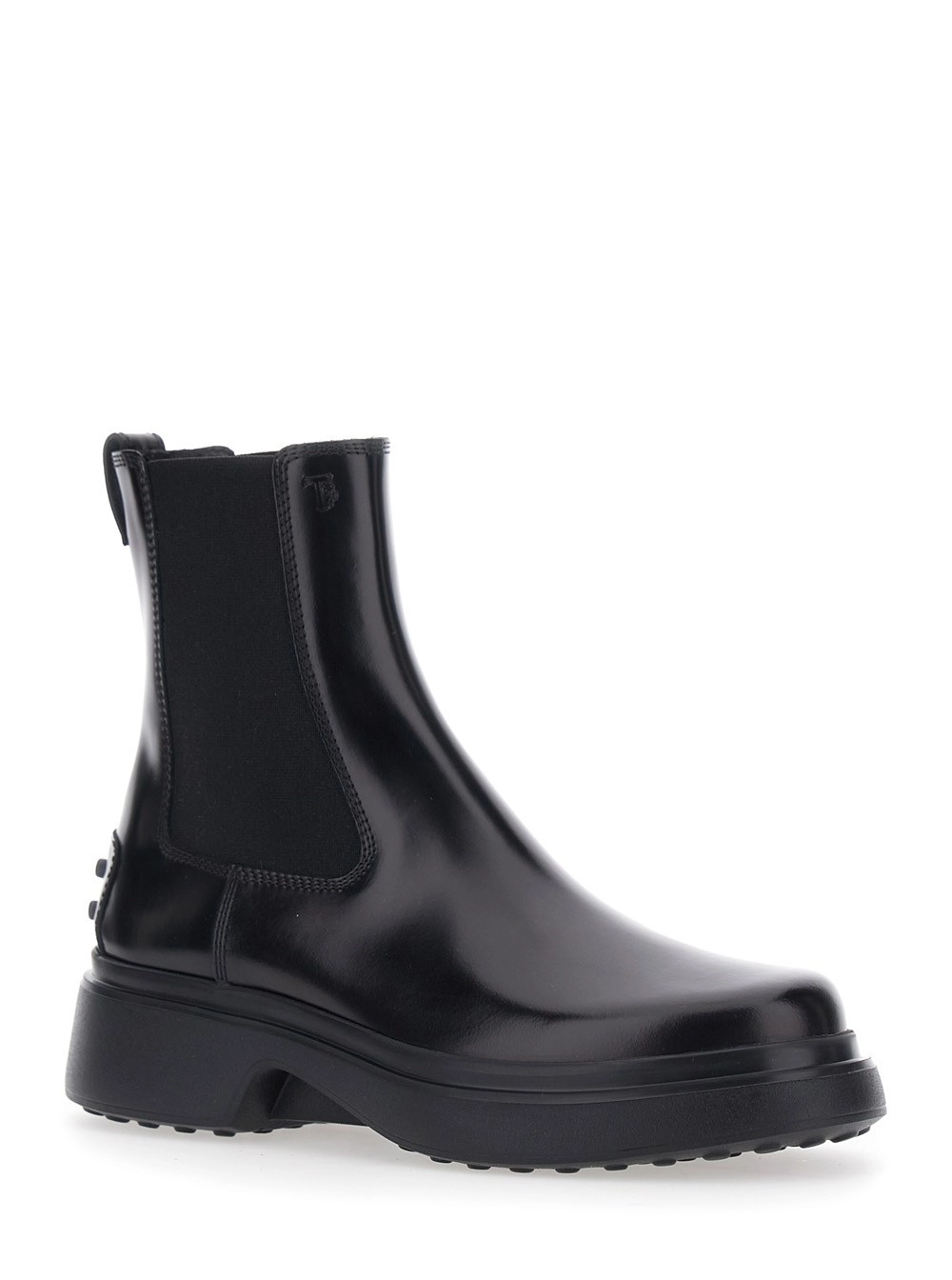 Tod's Stivaletti con Inserti Elasticizzati sul Lato in Misto Pelle Neri Donna, view 2