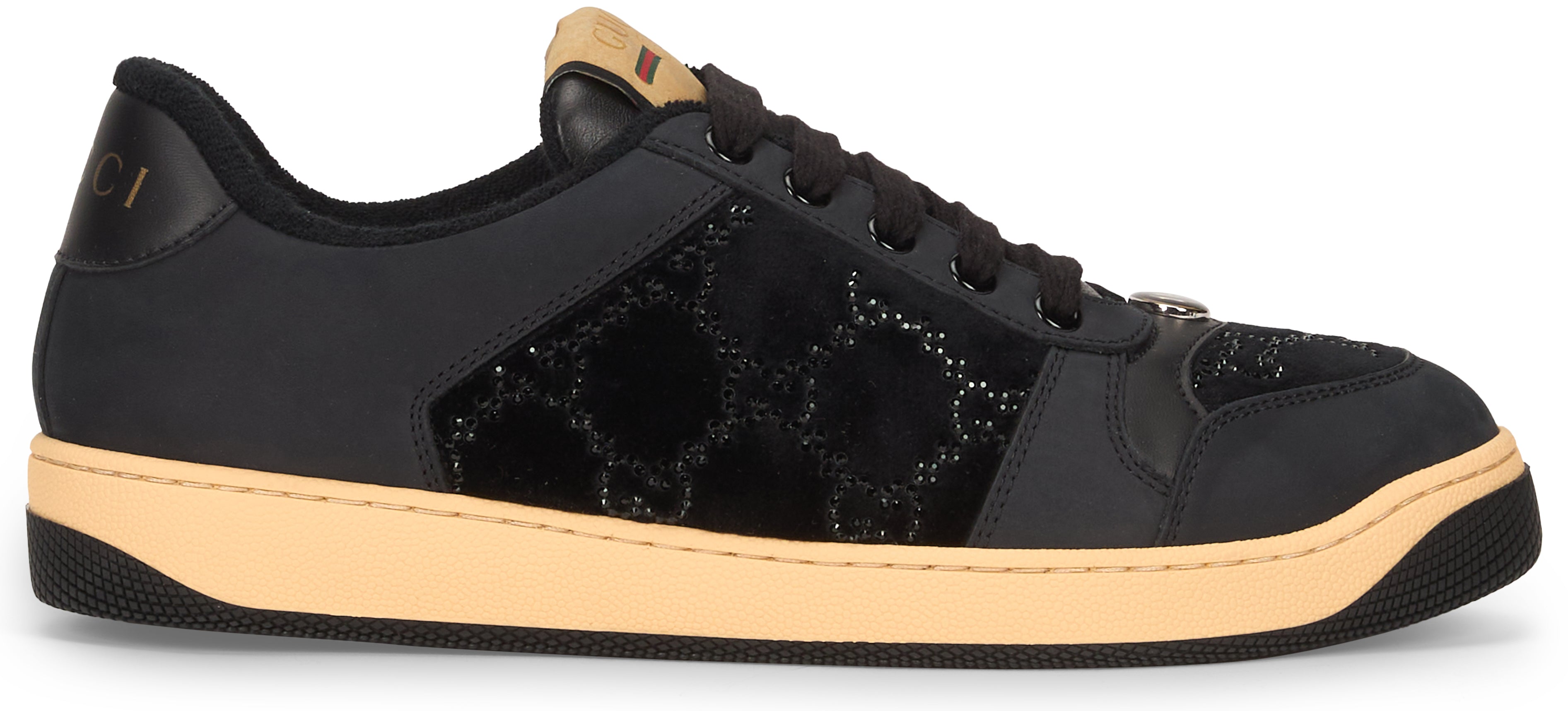 Gucci Sneakers Screener in pelle e velluto monogram di strass