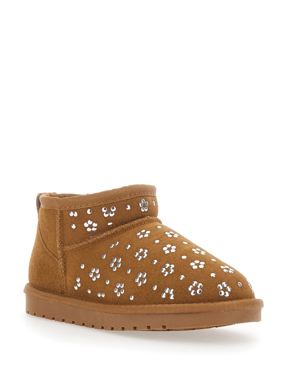 Monnalisa kids Stivaletti con decorazione sul fronte in pelle scamosciata beige bambina, view 2