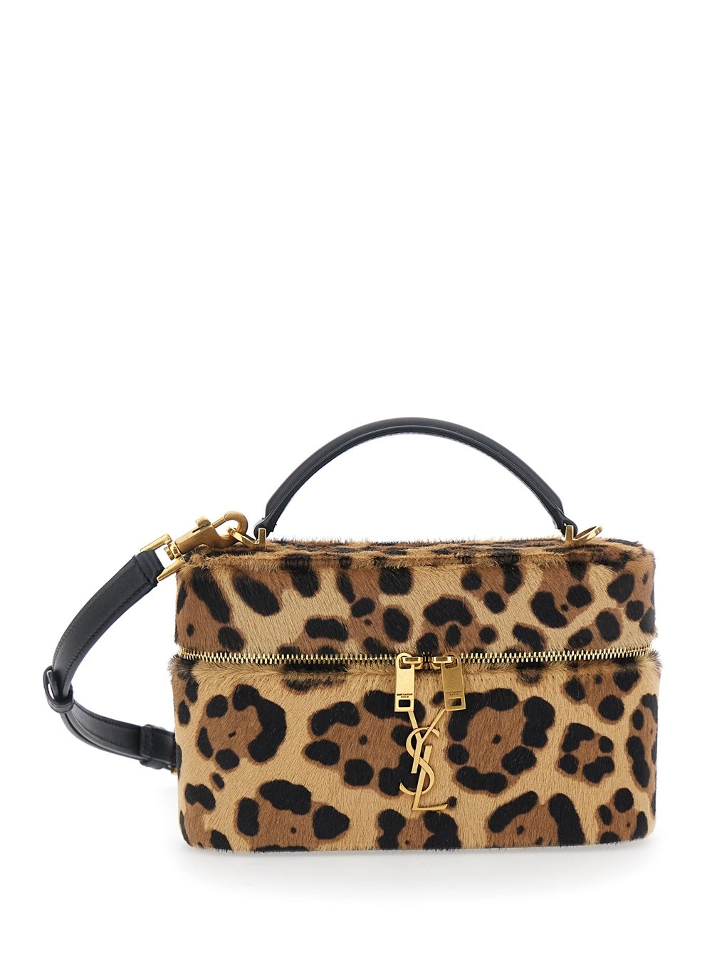 Saint Laurent Borsa Mini 'Gaby' con Logo Cassandre sul Fronte e Motivo Leopardato All-Over in Pelle Cavallino Marrone Donna