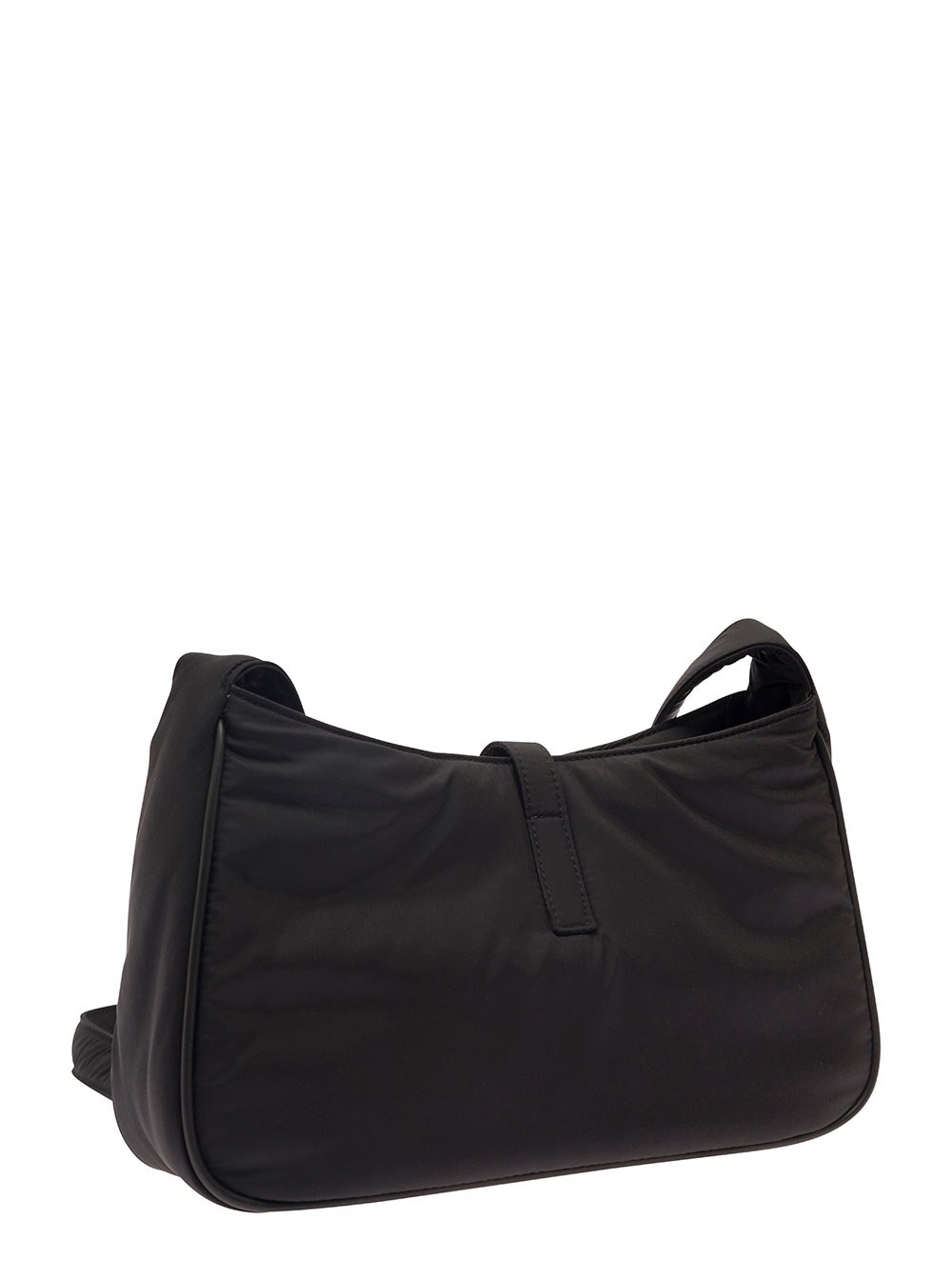 Saint Laurent Borsa a Spalla 'Le 5 à 7' con Chiusura Cassandre in Nylon Riciclato Nero Uomo, view 2
