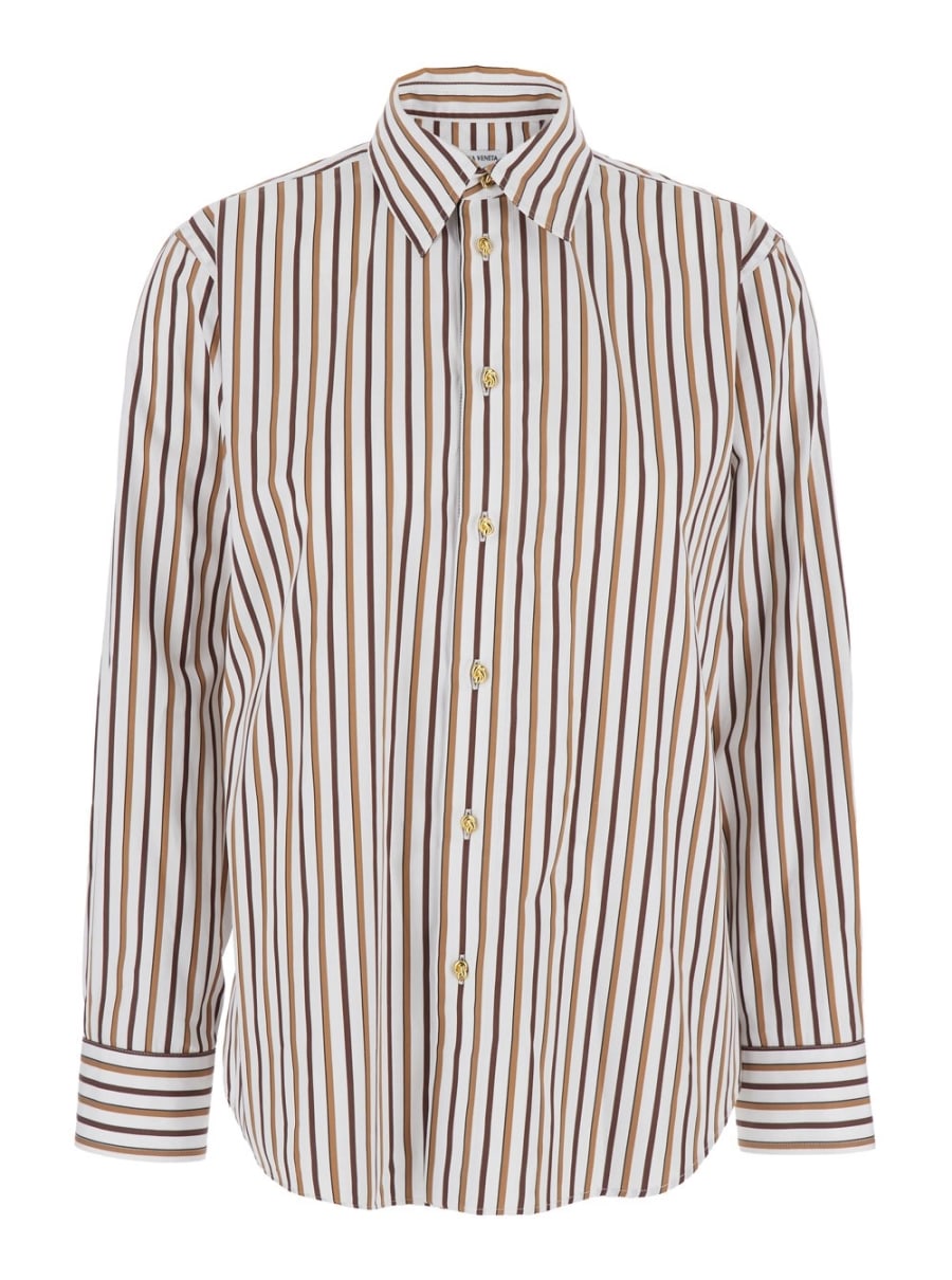 Bottega Veneta Camicia con Colletto Classico e Motivo a Righe All-Over in Cotone Multicolor Donna