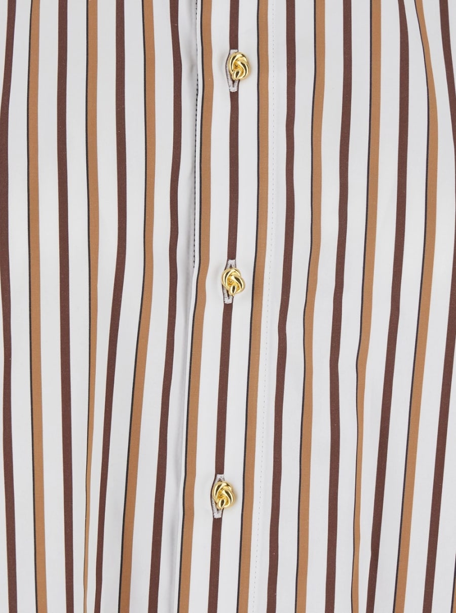 Bottega Veneta Camicia con Colletto Classico e Motivo a Righe All-Over in Cotone Multicolor Donna, view 3