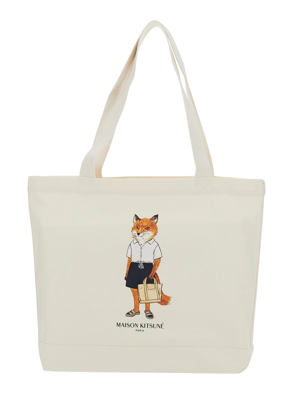 Maison kitsuné Borsa shopping con maxi ricamo Fox sul fronte in cotone bianca uomo