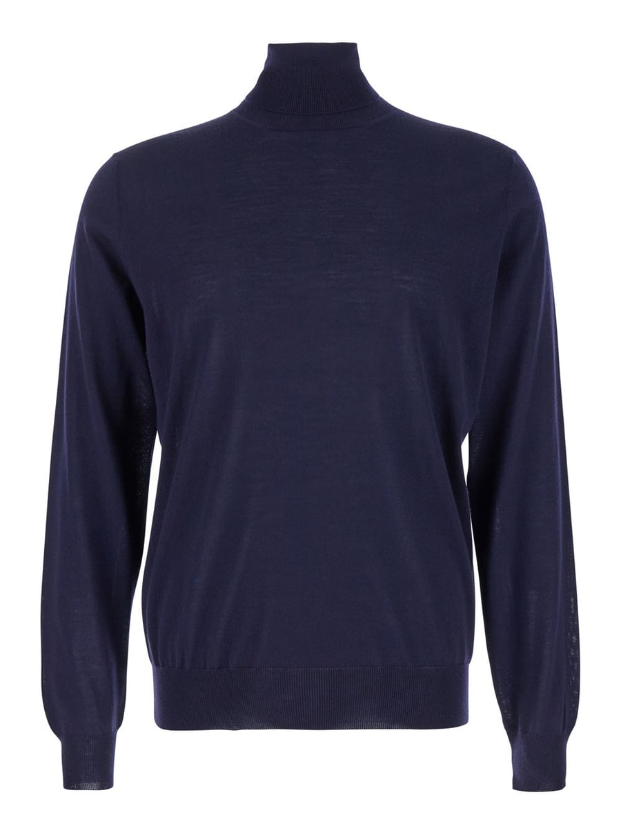 Leplain Dolcevita con Rifiniture a Coste in Lana Blu Navy Uomo