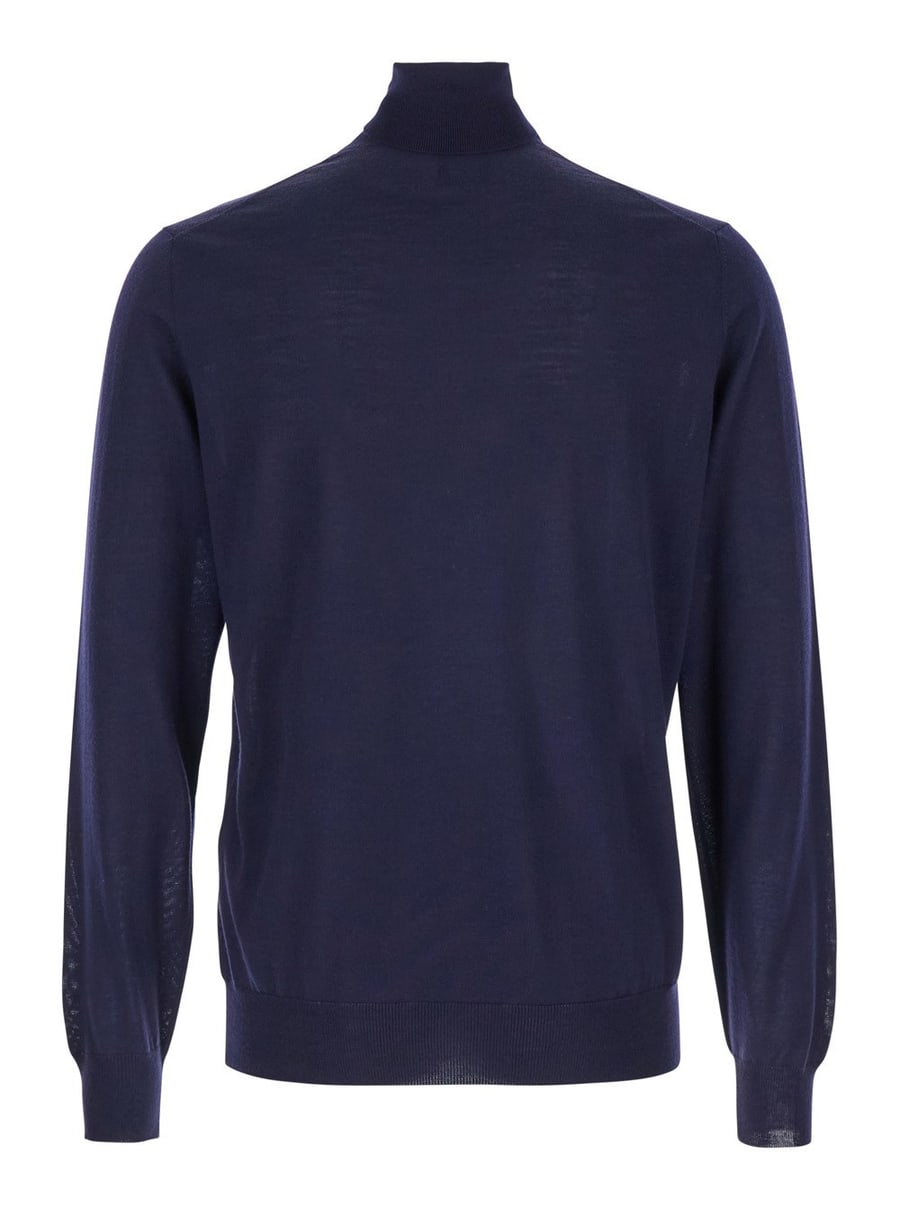Leplain Dolcevita con Rifiniture a Coste in Lana Blu Navy Uomo, view 2