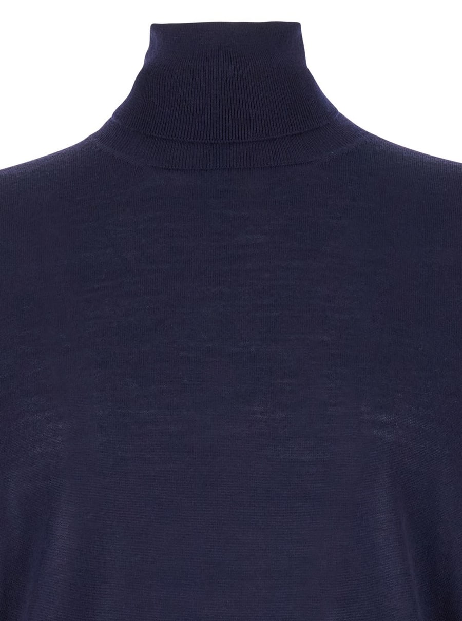 Leplain Dolcevita con Rifiniture a Coste in Lana Blu Navy Uomo, view 3