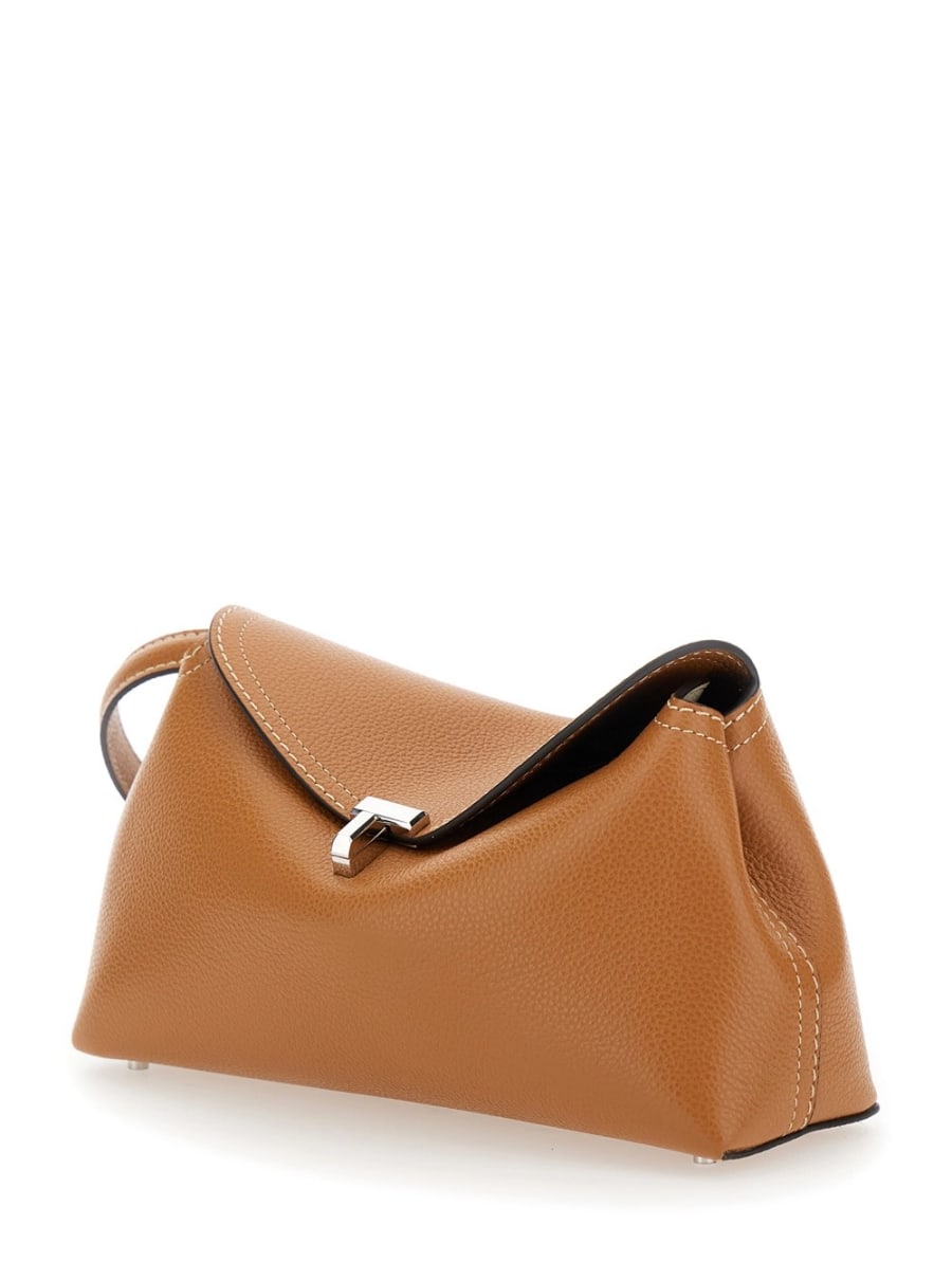 Toteme Borsa a Tracolla 'T-Lock' con Chiusura a T in Pelle Martellata Marrone Donna, view 2