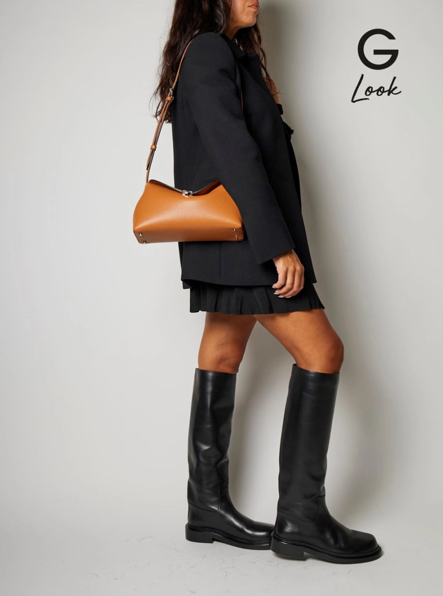 Toteme Borsa a Tracolla 'T-Lock' con Chiusura a T in Pelle Martellata Marrone Donna, view 6