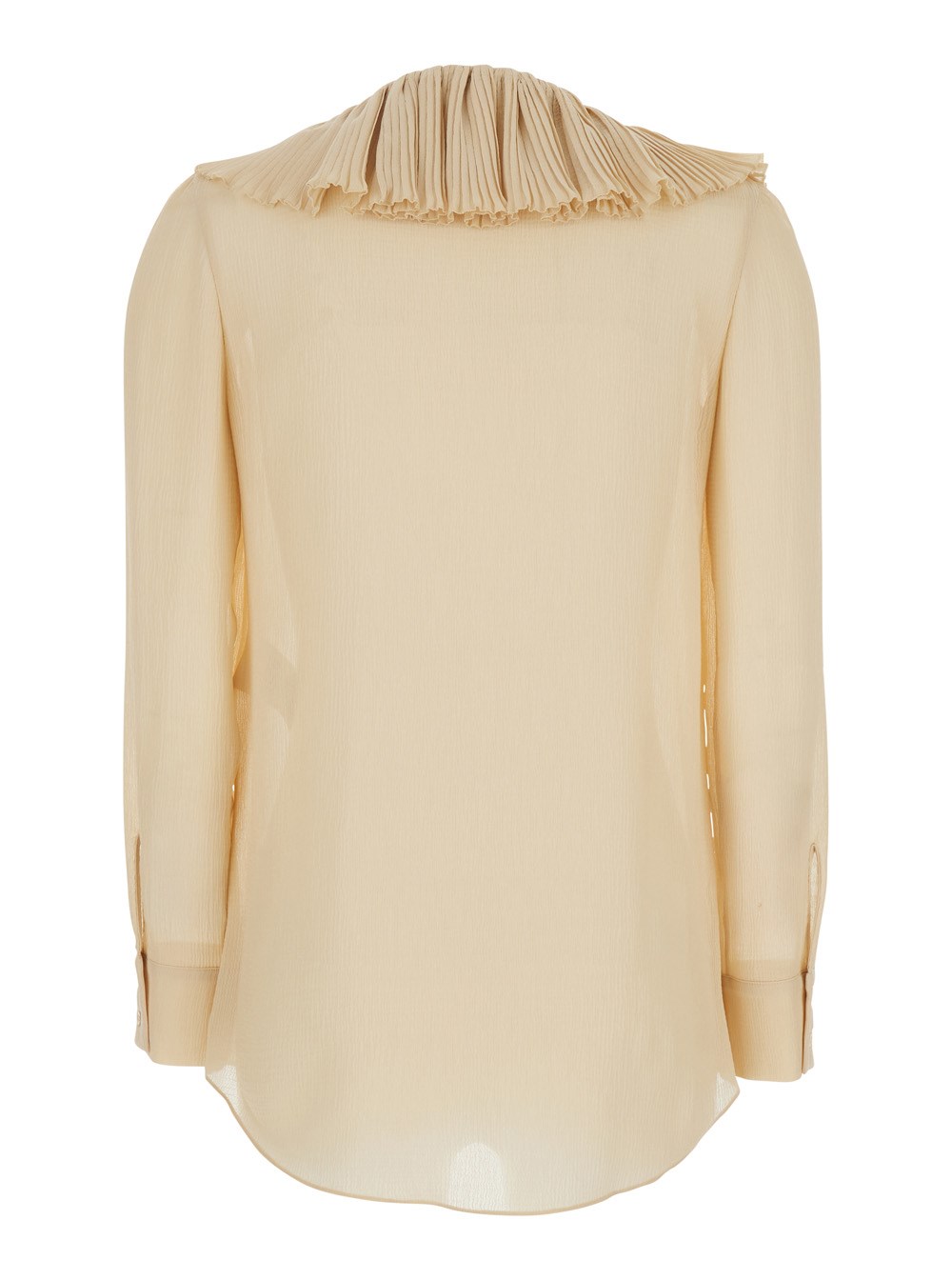 Saint Laurent Blusa con Scollo a V e Balze su Fronte e Retro in Seta Beige Donna, view 2