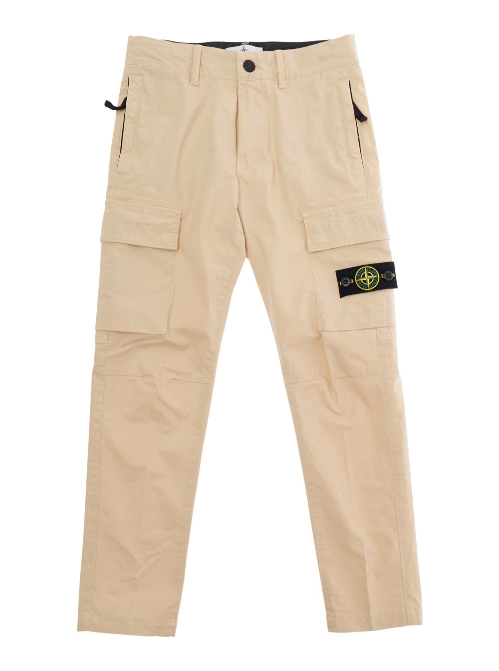 Stone island kids Pantalone Beige con Patch Logo sul Fronte e Due Tasche con Patta sul Fronte in Cotone Stretch Bambino