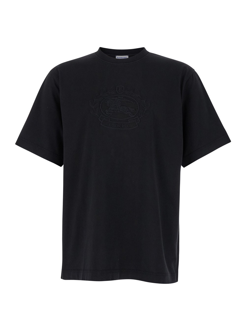 Burberry T-Shirt Boxy con Ricamo Cavaliere Equestre in Cotone Nero Uomo