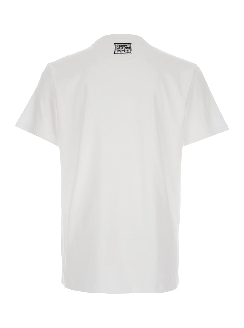 Fendi T-Shirt Girocollo con Stampa Logo sul Fronte e Patch Logo sul Retro in Cotone Bianca Uomo, view 2