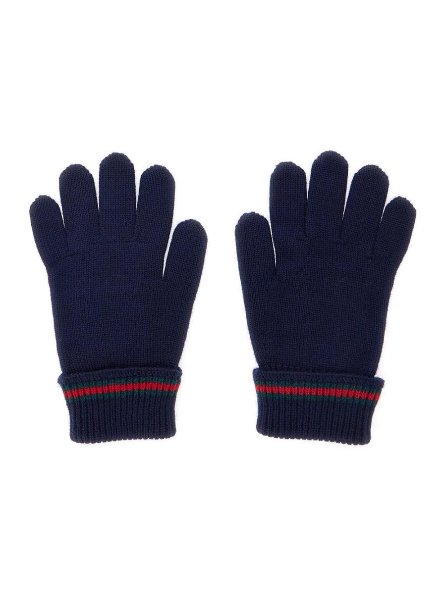 Gucci kids Guanti con Lavorazione Tricot e Dettaglio Web in Lana Blu Bambino, view 2