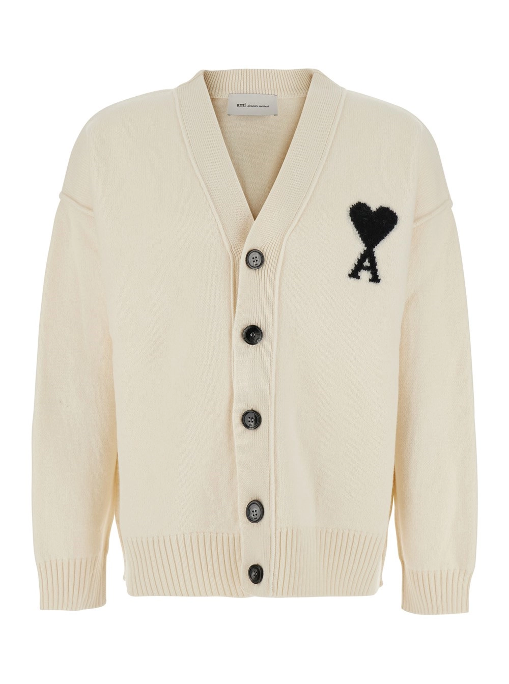 AMI Paris Cardigan con Scollo a V e Ricamo ADC sul Fronte in Lana bianca uomo