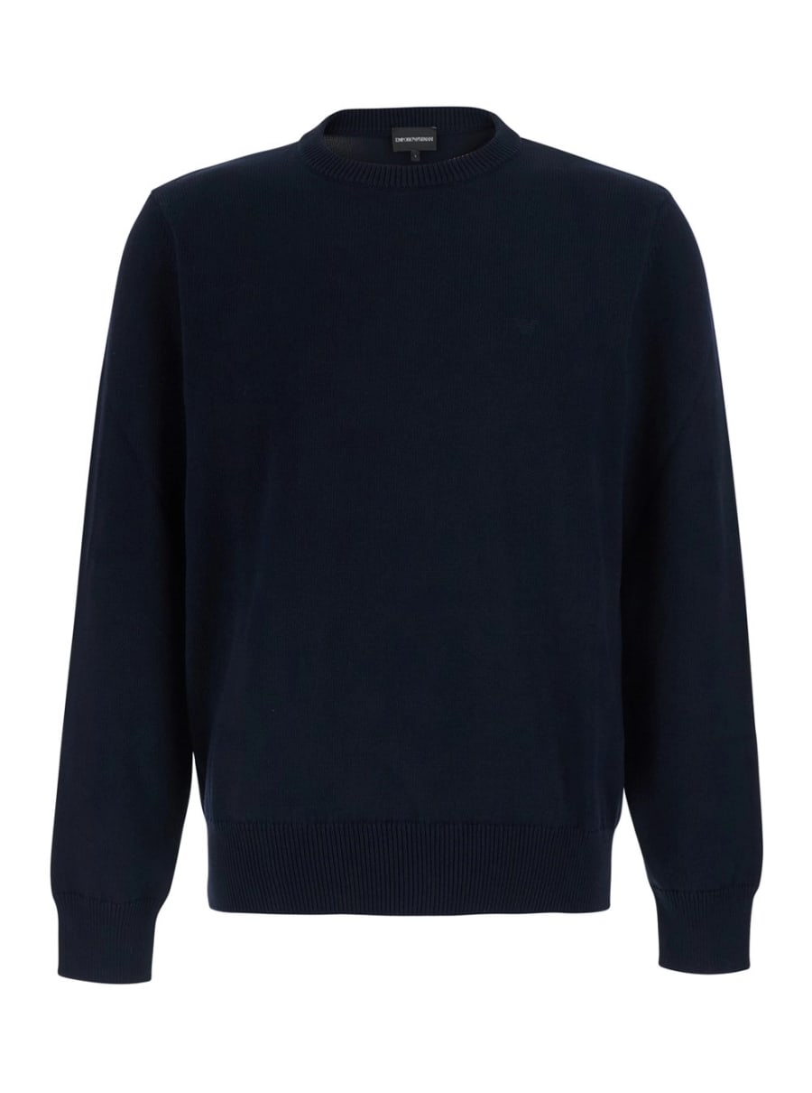 Emporio Armani Maglione Girocollo con Lavorazione a Maglia in Cotone Blu Uomo