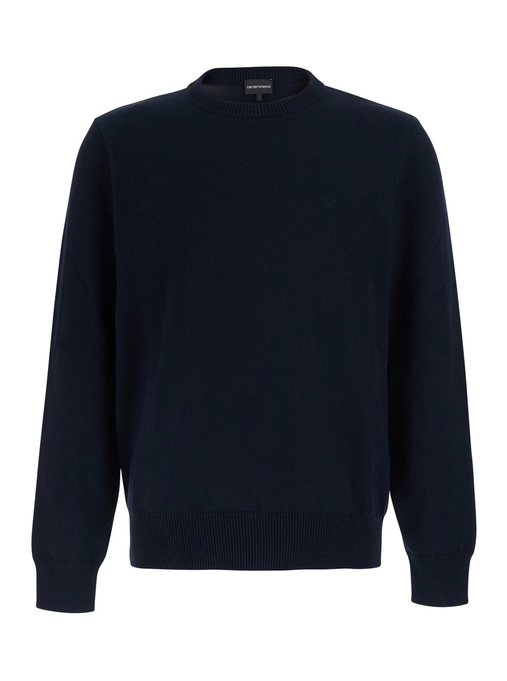 Emporio Armani Maglione Girocollo con Lavorazione a Maglia in Cotone Blu Uomo