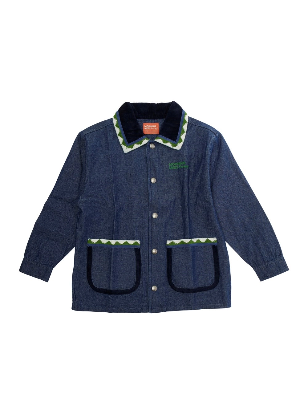 Morning mess therapy kids Giacca 'Dora' con Colletto Classico e Due Tasche Applicate sul Fronte in Denim Blu Bambina