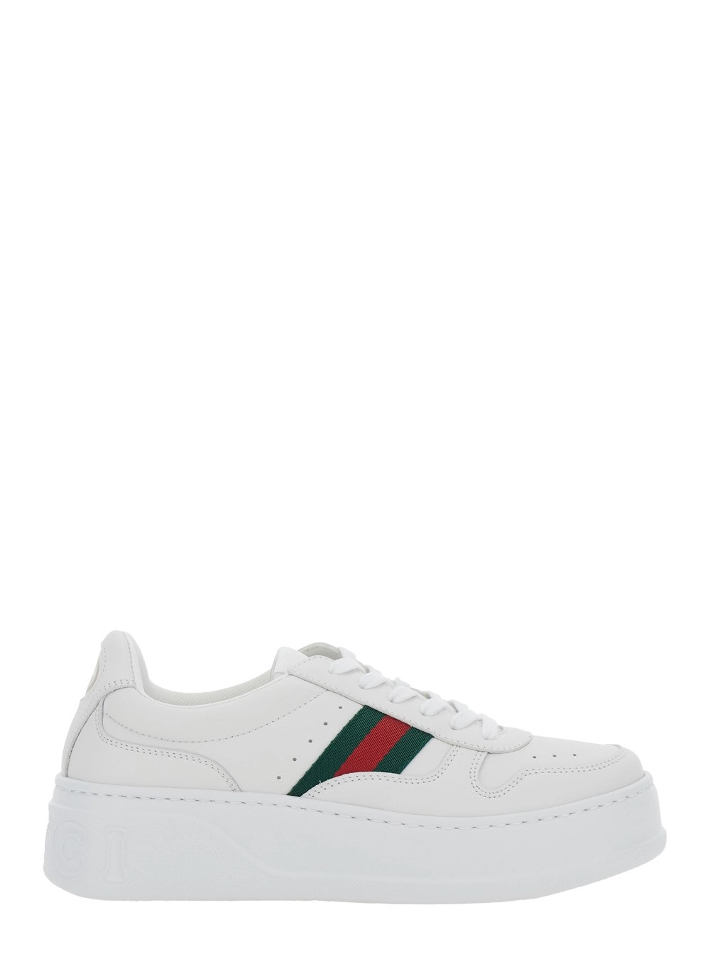 Gucci Sneaker con Dettaglio Web e Suola Oversize in Pelle Bianche Donna