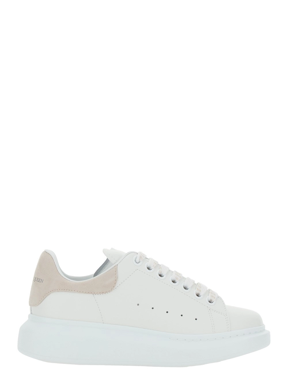 Alexander McQueen Sneaker Low Top con Tallone a Contrasto con Logo Lettering in Pelle Bianca Donna