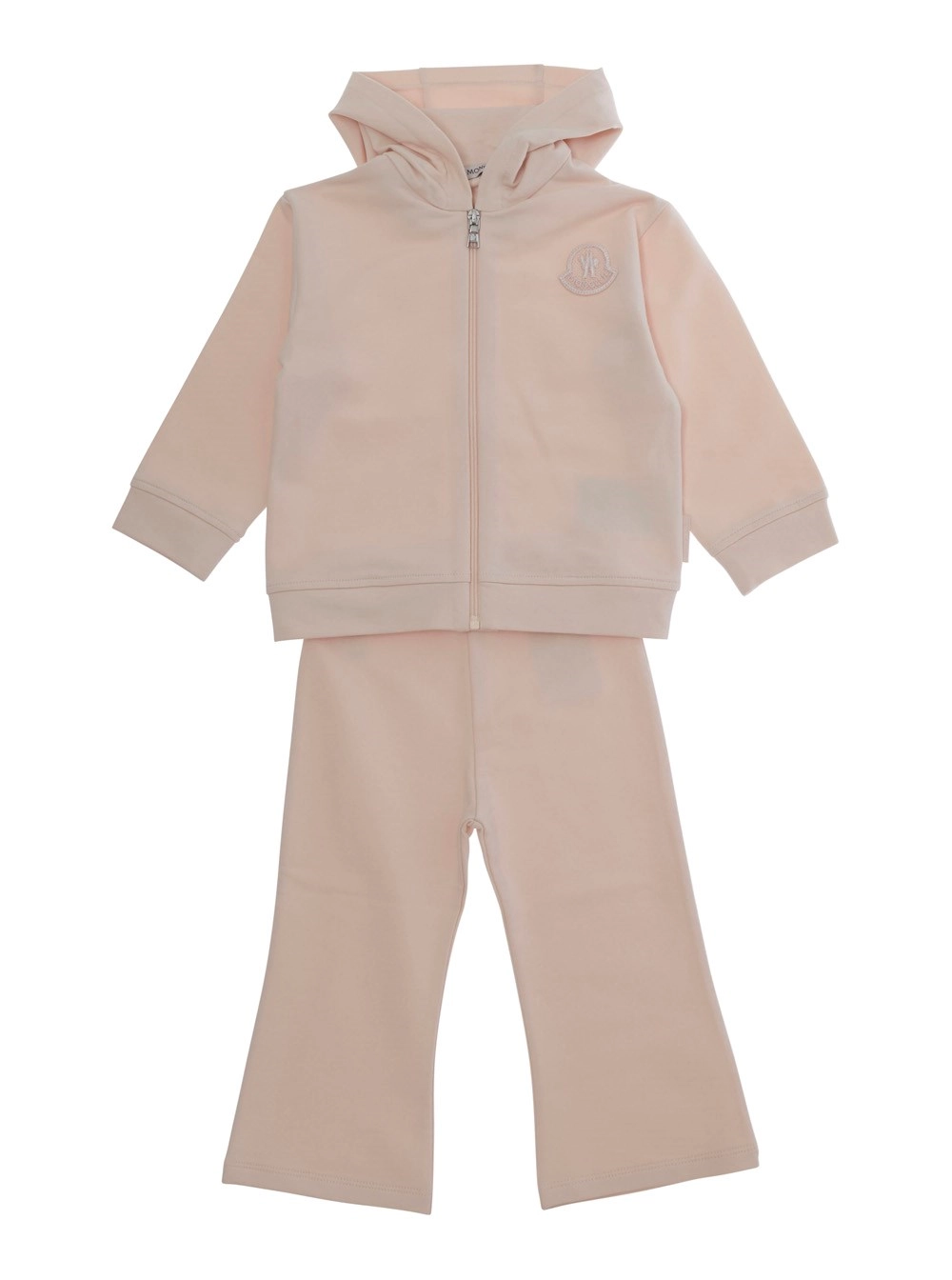 Moncler kids Completo con maglia con chiusura a zip e pantaloni con patch logo in tessuto rosa baby