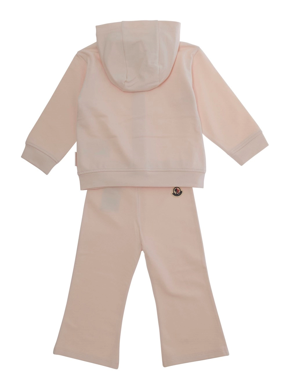 Moncler kids Completo con maglia con chiusura a zip e pantaloni con patch logo in tessuto rosa baby, view 2