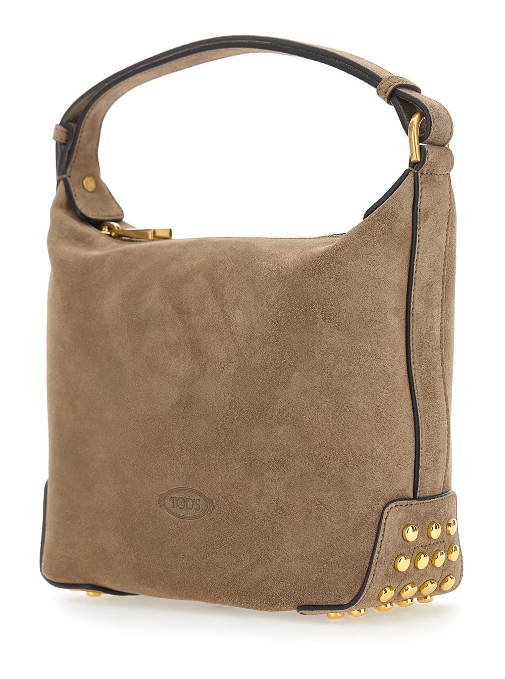 Tod's Borsa a mano con manico superiore e gommino metallico in pelle scamosciata beige donna, view 2